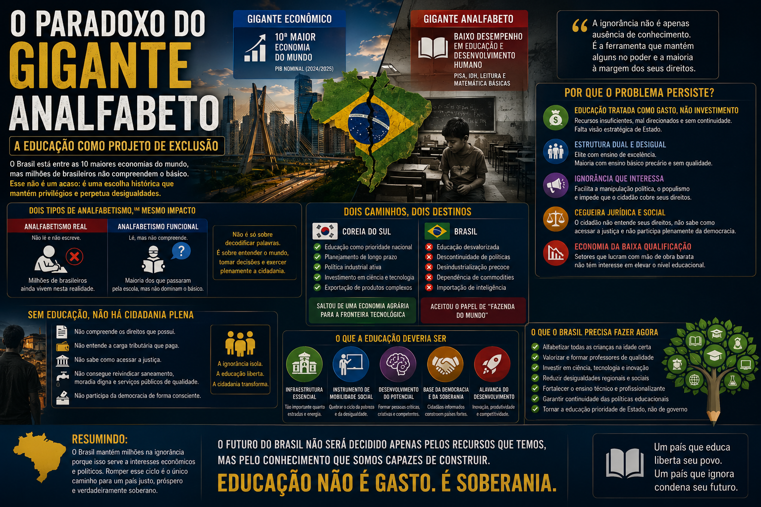 O Paradoxo do Gigante Analfabeto: a educação como projeto de exclusão no Brasil